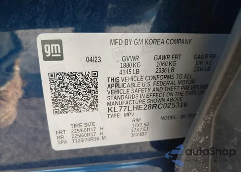 2024 Chevrolet Trax Fwd Lt z USA, uszkodzony, nr VIN KL77LHE28RC025316